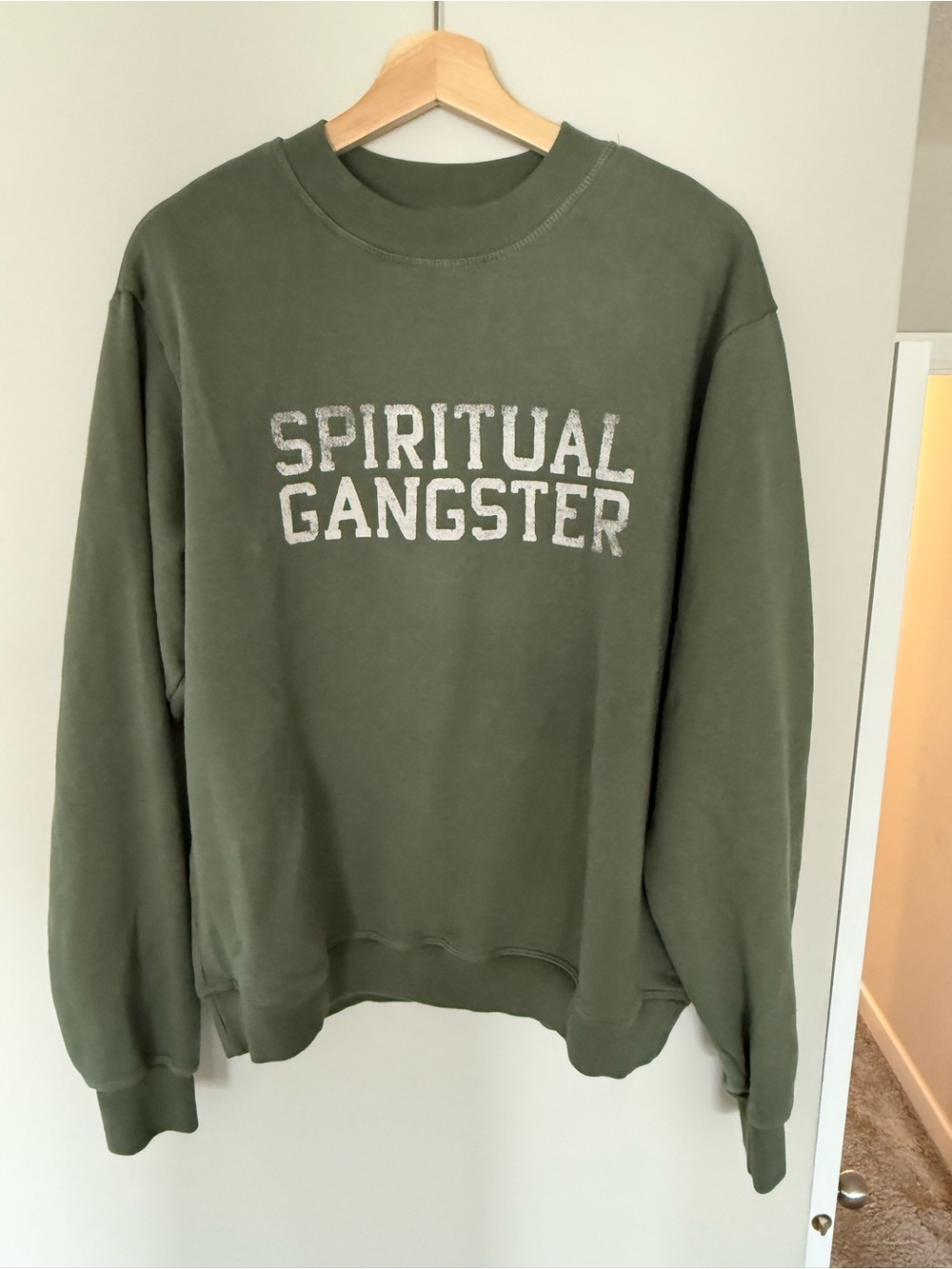 Spiritual Gangster Olive Green Crewneck Sweatshirt with White Logo NWOT